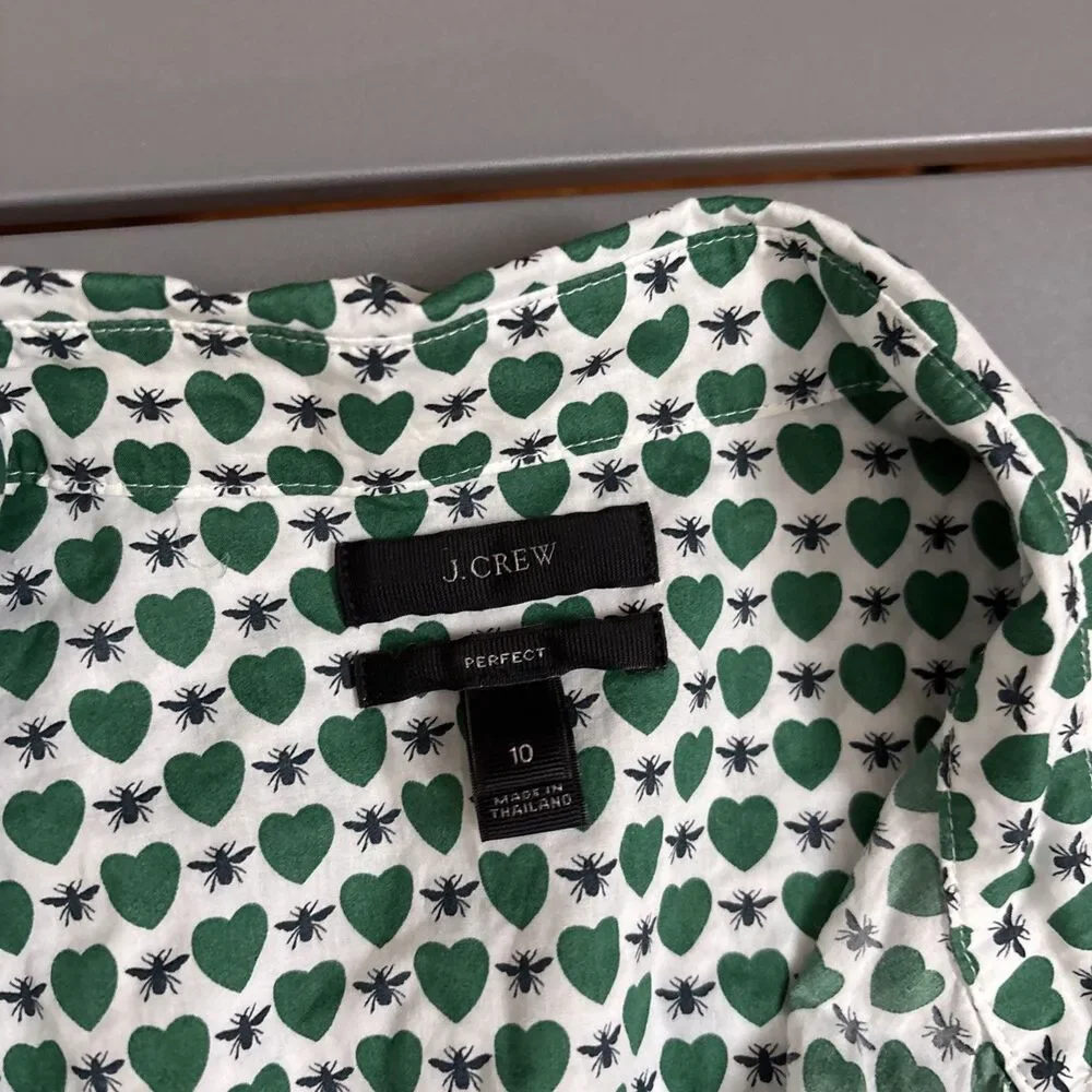 J. Crew Shirt Womens Size 10 Green Heart Fly Multicolor Long Sleeve Button Down - Picture 4 of 9